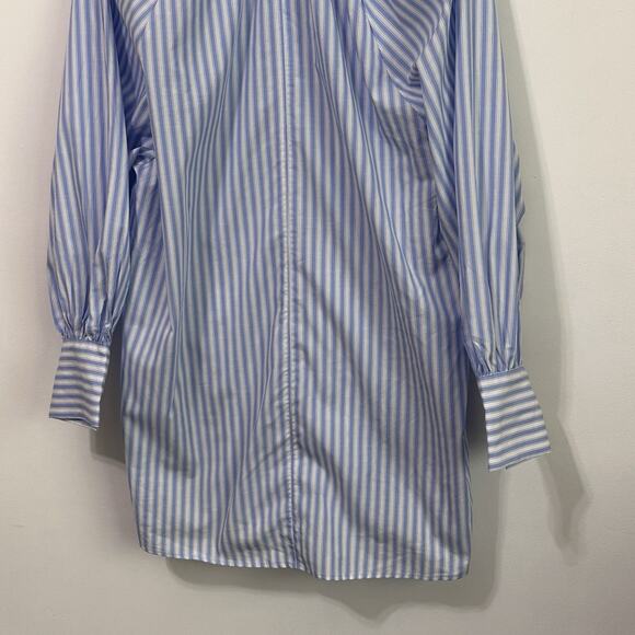 H&M Oversized Tie Detail Dress L Blue Stripe Cotton Long Sleeve Trendy Party NEW - Picture 8 of 10